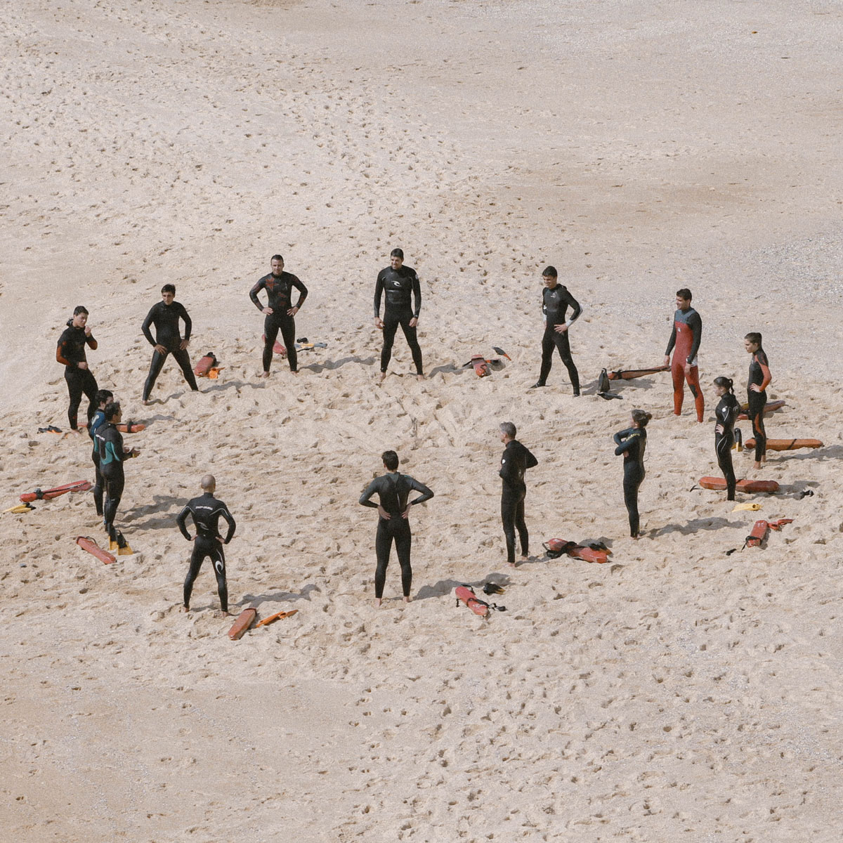 Group of people stretching on the beach